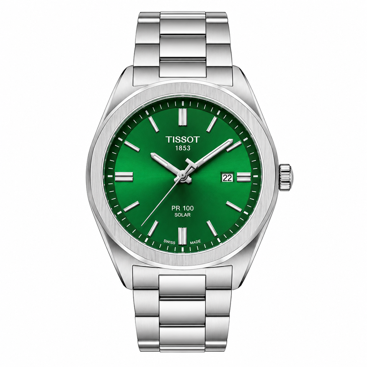 Tissot PRC 100 Solar Men's Watch – Green Dial Stainless Steel Bracelet
