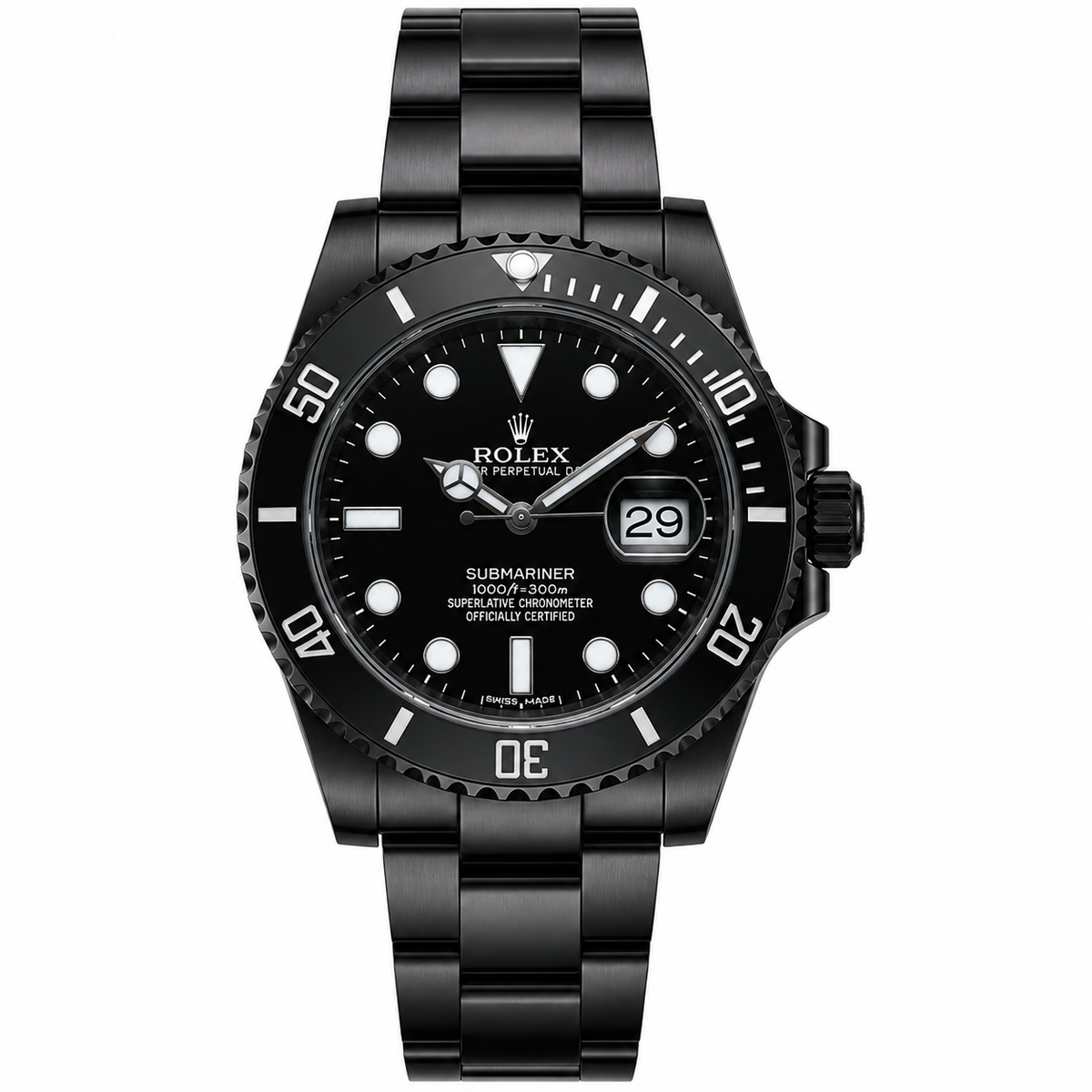 Full Black Automatic Men's Watch – Diamond Hour Markers, Date Function, Lume, 31 Variants