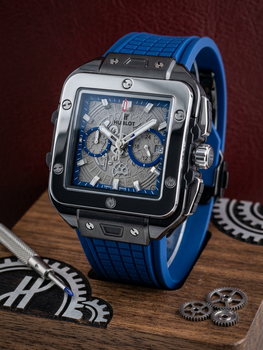 Hublot Square Bang Unico Black Ceramic Blue Chronograph Watch