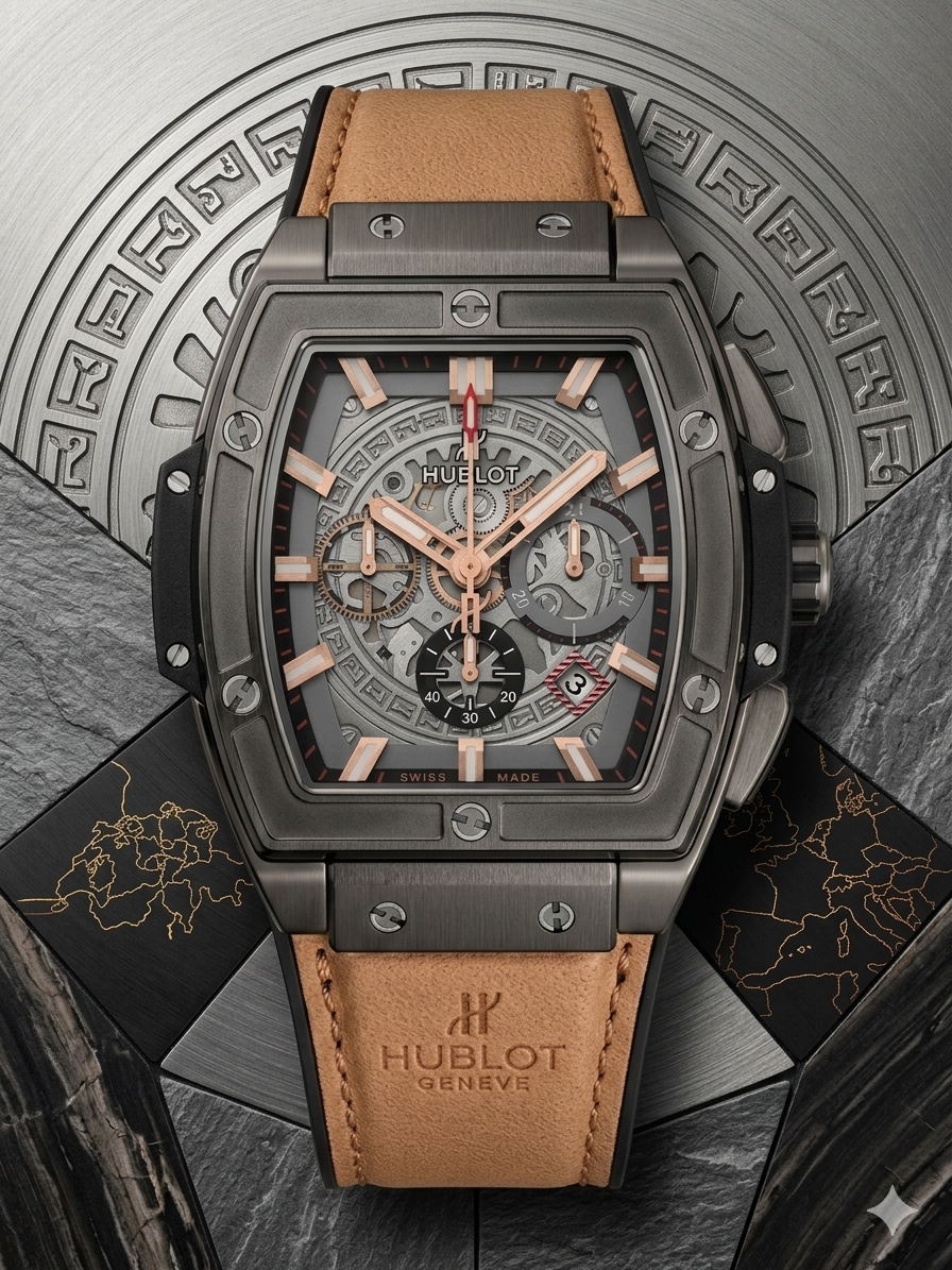 Hublot Spirit of Big Bang All Black Ceramic Rose Gold Tan Leather Chronograph Watch