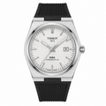 Tissot PRX Powermatic 80 Watch – White Guilloché Dial & Black Rubber Strap