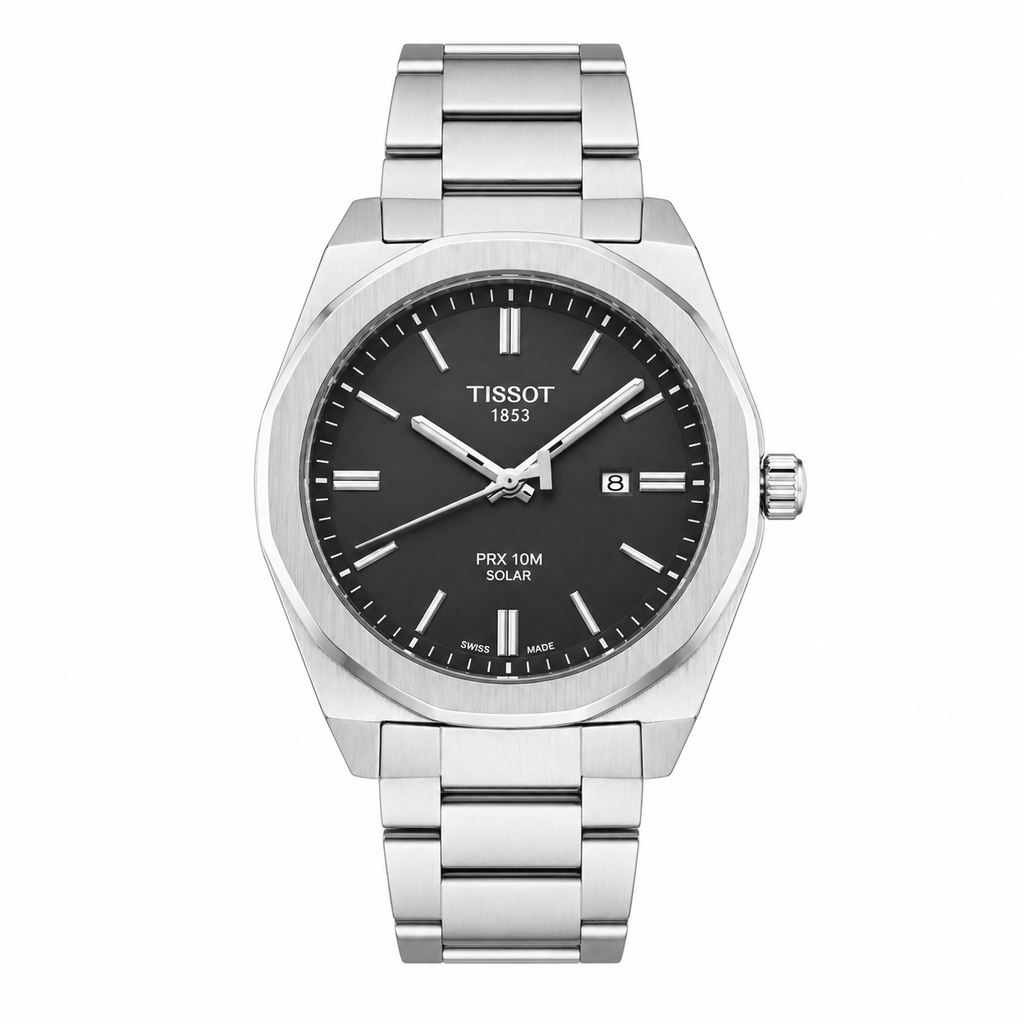 Tissot PRX Solar Men's Watch – Black Dial Stainless Steel Bracelet