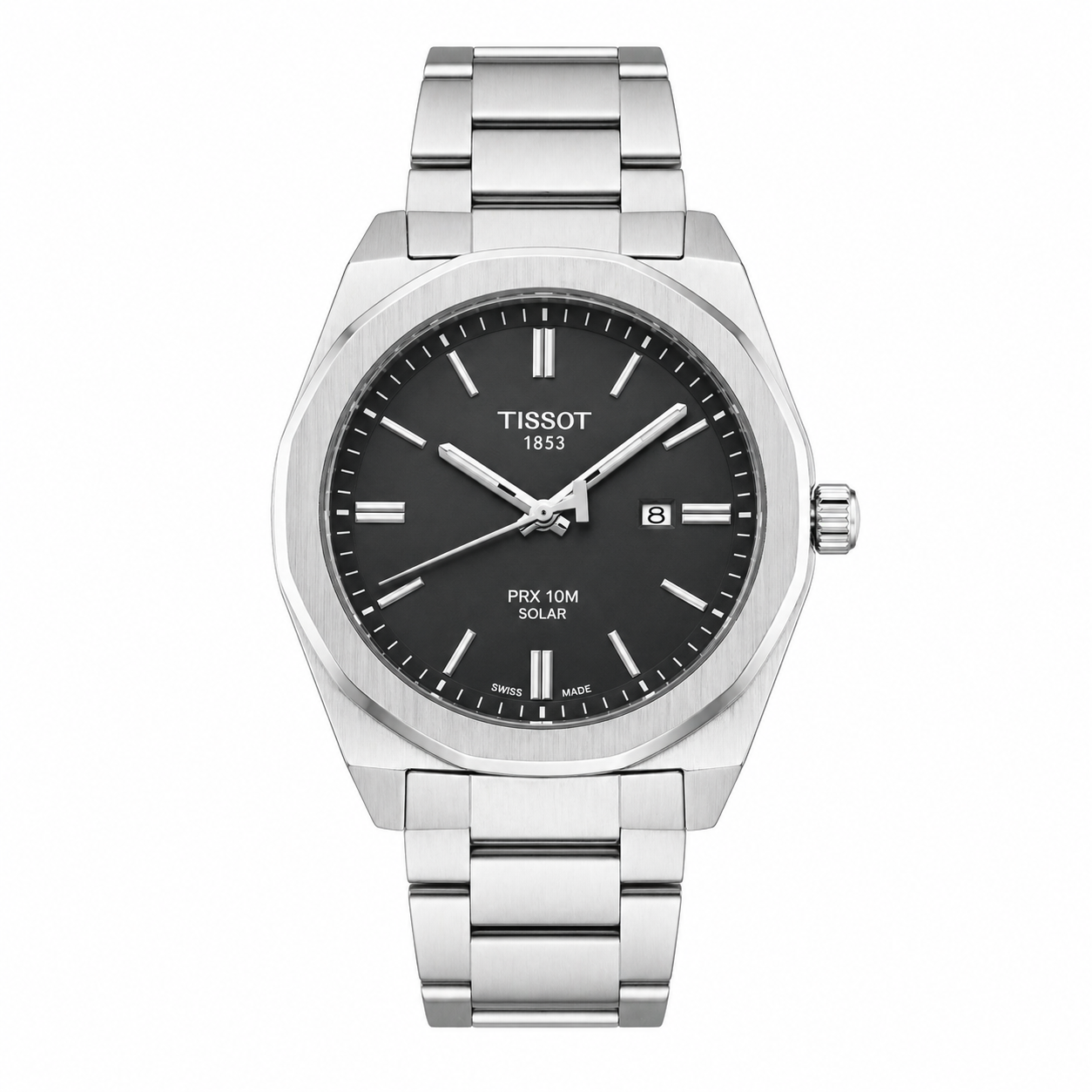 Tissot PRX Solar Men's Watch – Black Dial Stainless Steel Bracelet