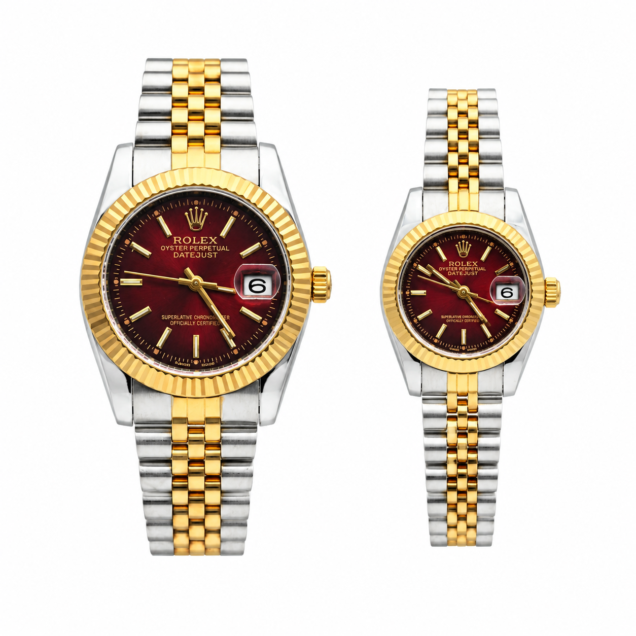 Rolex Datejust Silver Dial Couple Watch Set — Two-Tone Steel & Gold Jubilee Bracelet