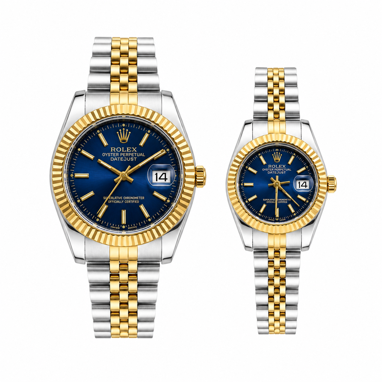 Rolex Datejust Silver Dial Couple Watch Set — Two-Tone Steel & Gold Jubilee Bracelet