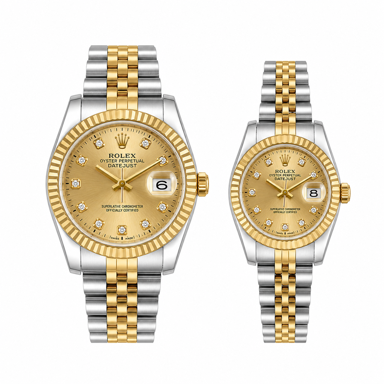 Rolex Datejust Silver Dial Couple Watch Set — Two-Tone Steel & Gold Jubilee Bracelet