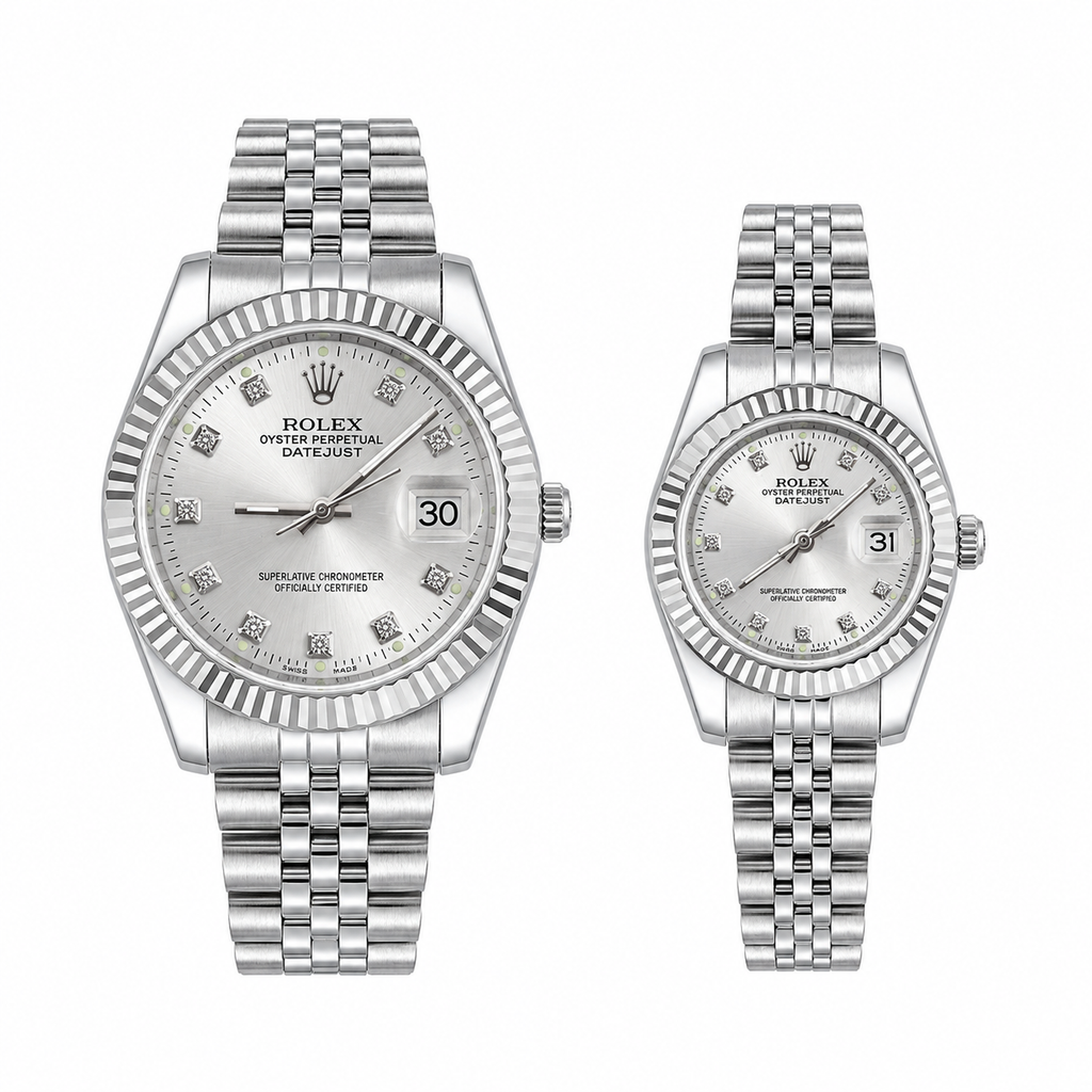 Rolex Datejust Silver Dial Couple Watch Set — Two-Tone Steel & Gold Jubilee Bracelet