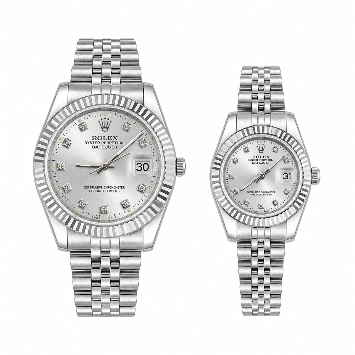 Rolex Datejust Silver Dial Couple Watch Set — Two-Tone Steel & Gold Jubilee Bracelet