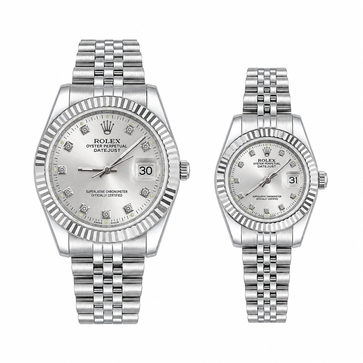 Rolex Datejust Silver Dial Couple Watch Set — Two-Tone Steel & Gold Jubilee Bracelet
