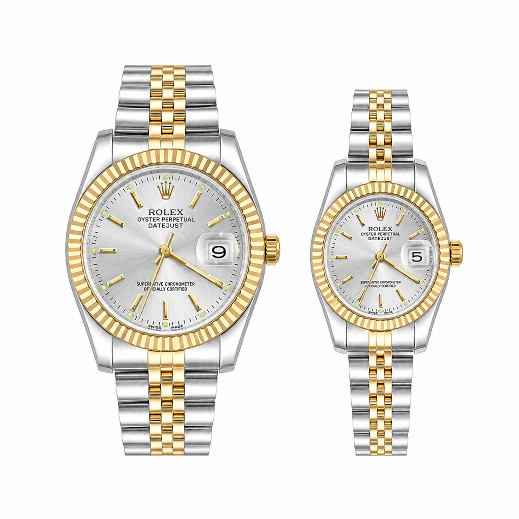 Rolex Datejust Silver Dial Couple Watch Set — Two-Tone Steel & Gold Jubilee Bracelet