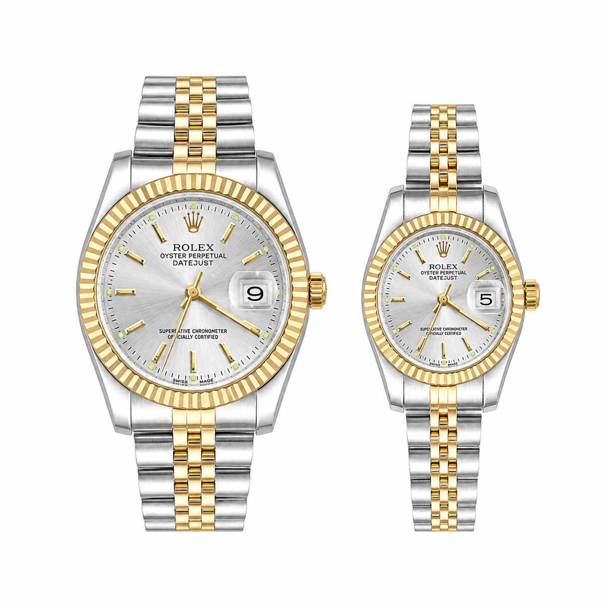Rolex Datejust Silver Dial Couple Watch Set — Two-Tone Steel & Gold Jubilee Bracelet