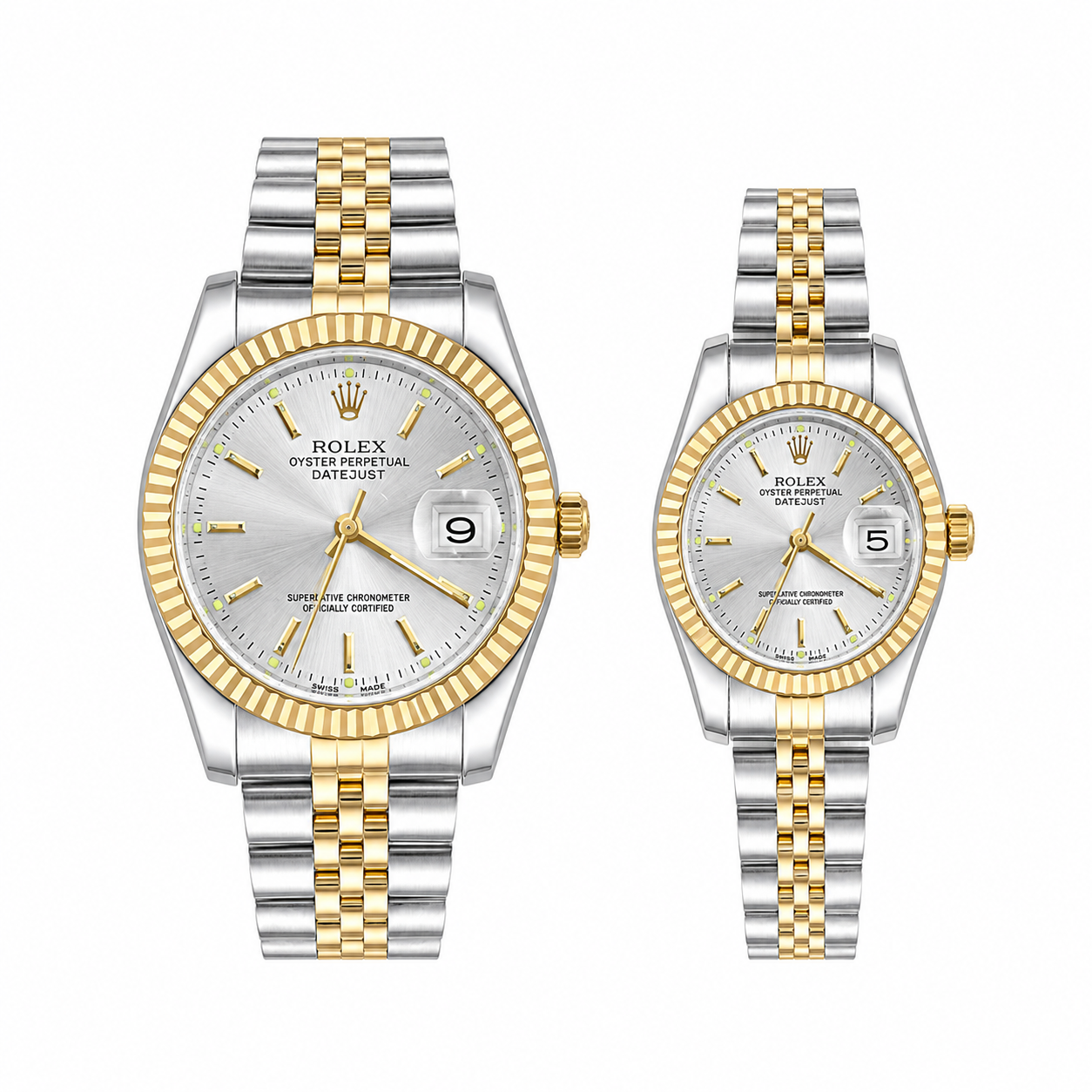 Rolex Datejust Silver Dial Couple Watch Set — Two-Tone Steel & Gold Jubilee Bracelet