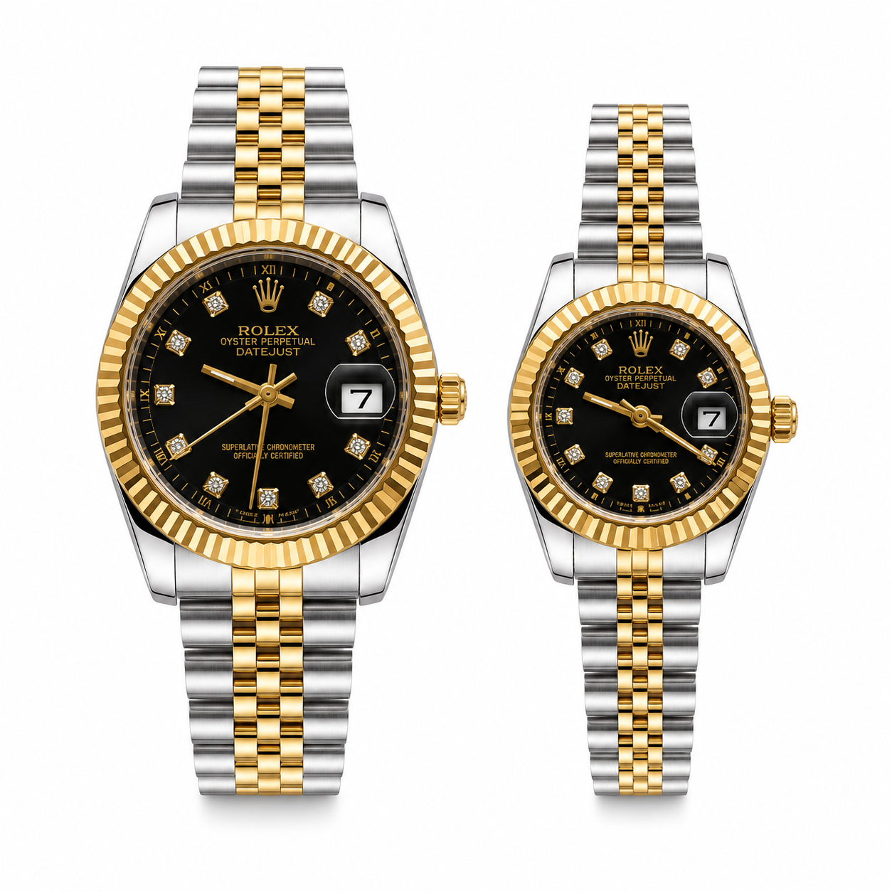 Rolex Datejust Silver Dial Couple Watch Set — Two-Tone Steel & Gold Jubilee Bracelet