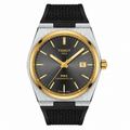 Tissot PRX Two-Tone Watch – Grey Dial with Gold Bezel & Black Rubber Strap