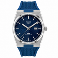 Tissot PRX Powermatic 80 Watch – Blue Guilloché Dial & Teal Rubber Strap