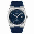 Tissot PRX Powermatic 80 Watch – Blue-Grey Guilloché Dial & Navy Rubber Strap