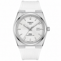 Tissot PRX Powermatic 80 Watch – White Guilloché Dial & White Rubber Strap
