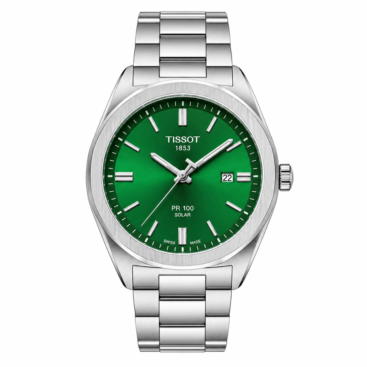 Tissot PRC 100 Solar Men's Watch – Green Dial Stainless Steel Bracelet