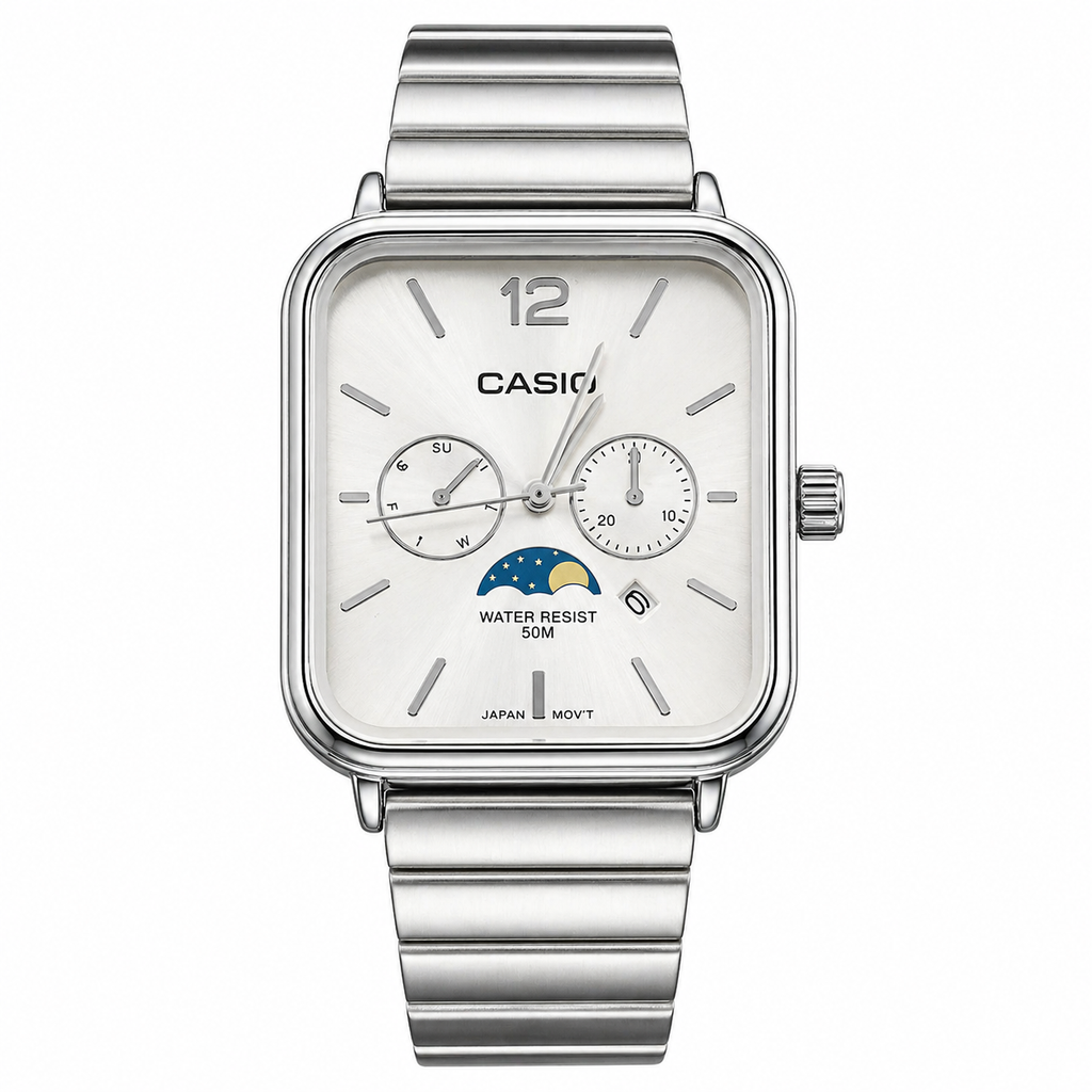 Casio A963 Multifunction Watch | Rose Gold Square Dial | Day Date Moon Phase | Water Resistant 50M
