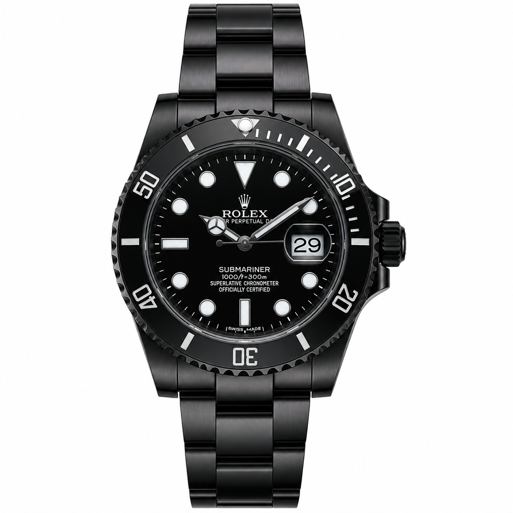 Full Black Automatic Men's Watch – Diamond Hour Markers, Date Function, Lume, 31 Variants