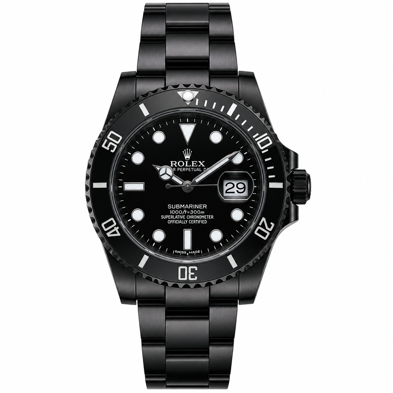 Full Black Automatic Men's Watch – Diamond Hour Markers, Date Function, Lume, 31 Variants