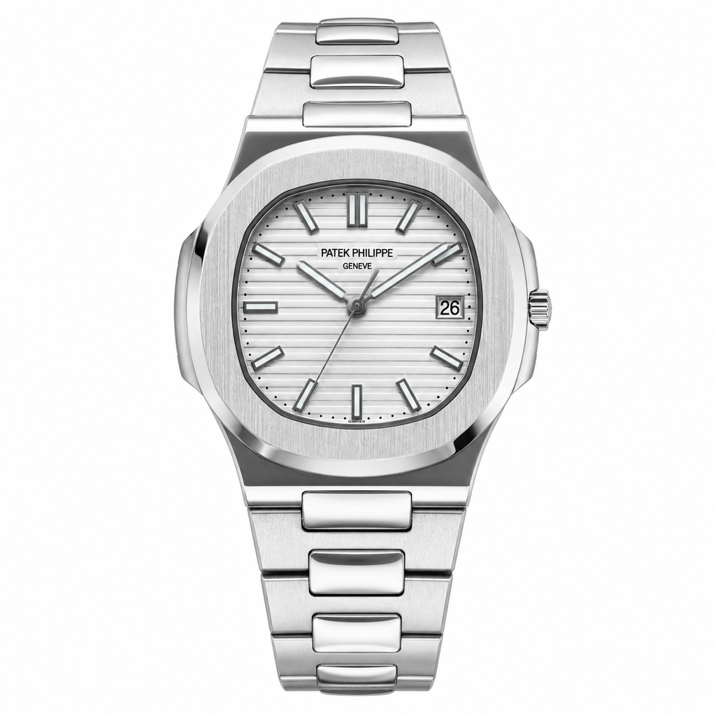 Patek Philippe Nautilus Men's Watch | Silver Stainless Steel | Date Display | Luxury Timepiece