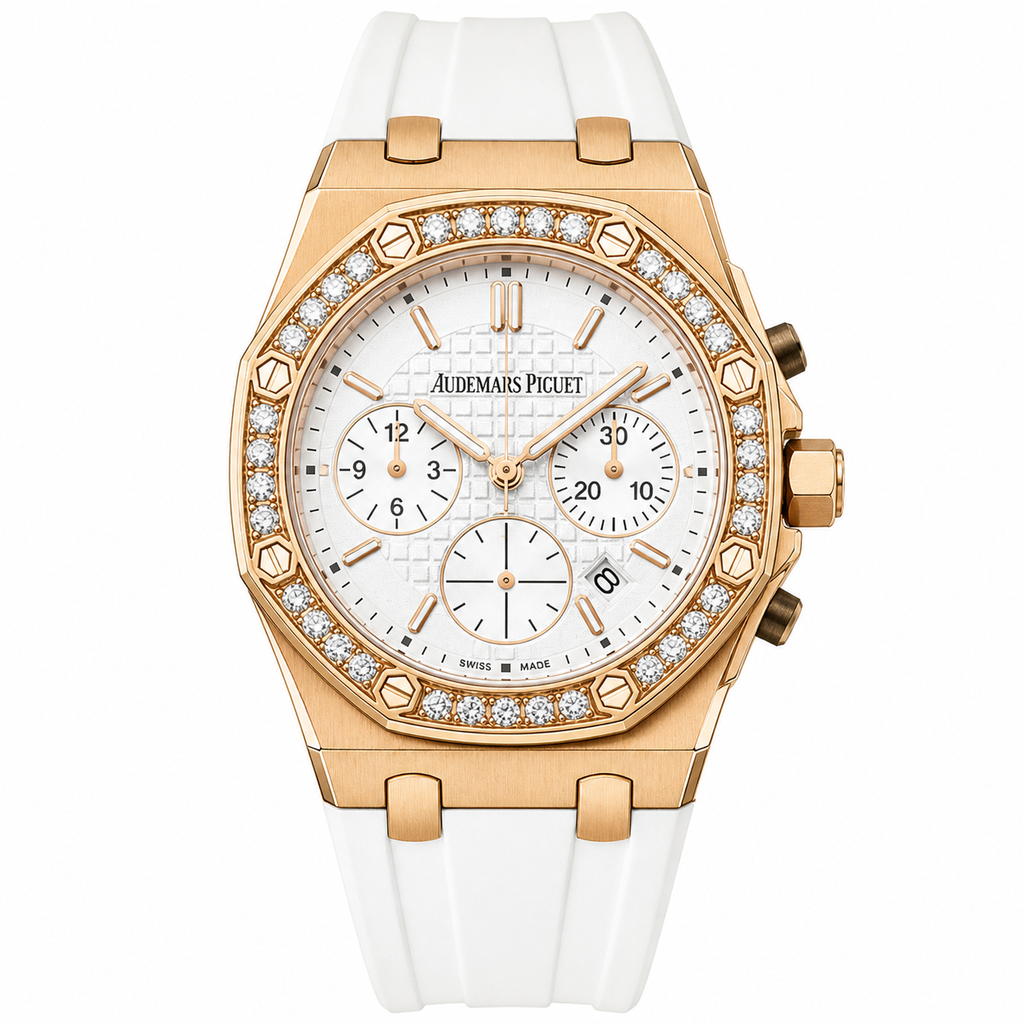 Audemars Piguet Royal Oak Offshore Ladies Chronograph – White Dial | Rose Gold | Diamond Bezel