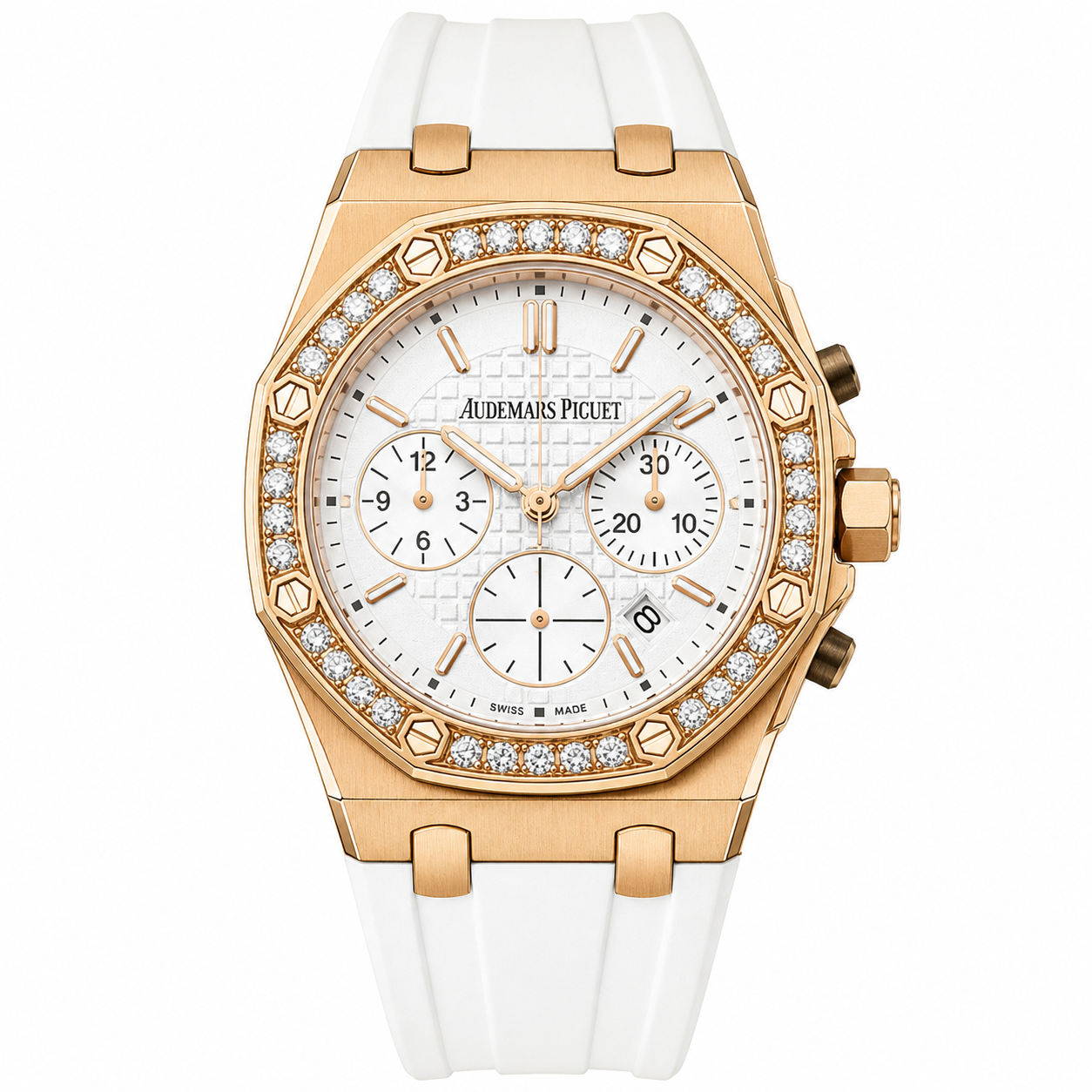 Audemars Piguet Royal Oak Offshore Ladies Chronograph – White Dial | Rose Gold | Diamond Bezel