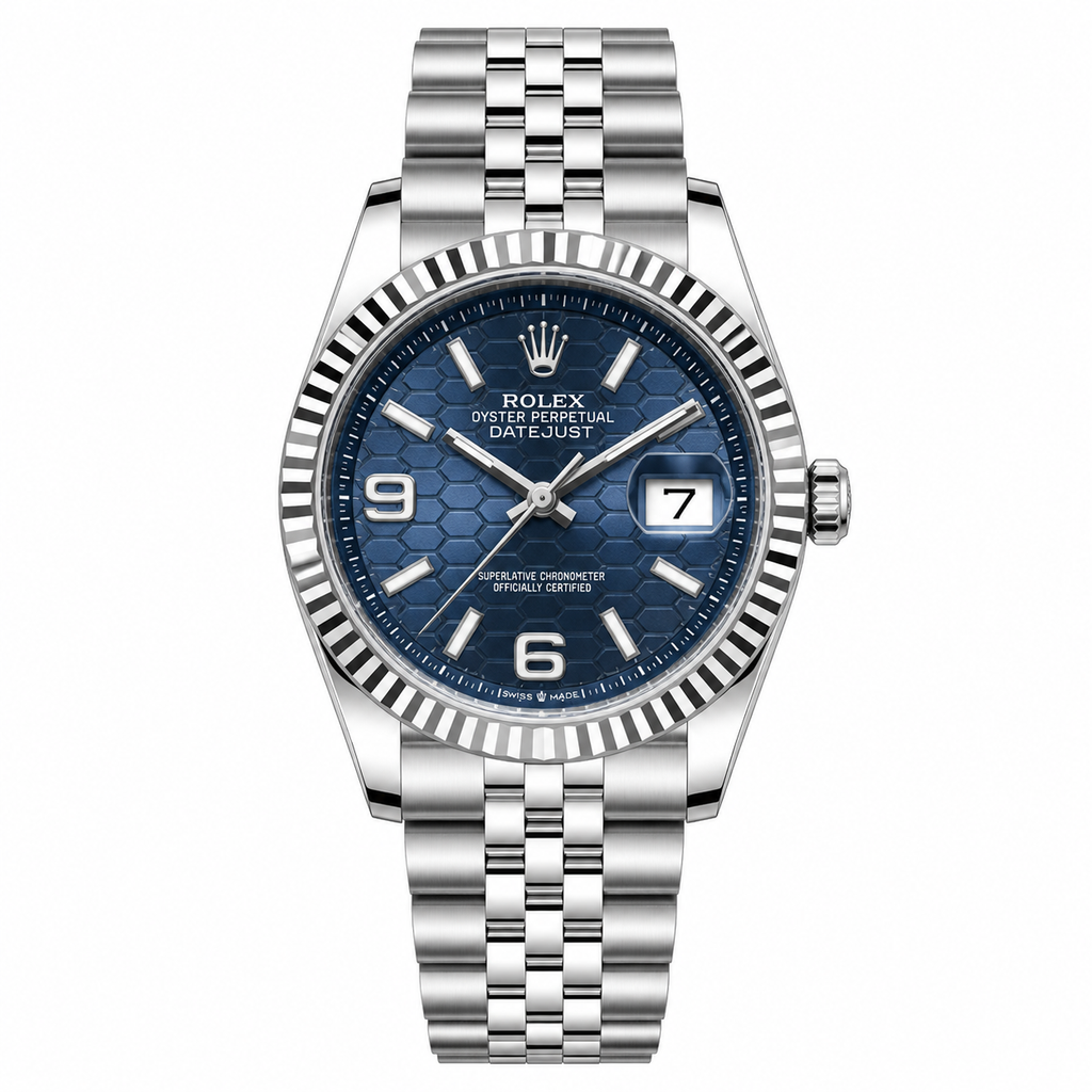 Rolex Oyster Perpetual Land-Dweller Blue Honeycomb Dial Automatic Watch with Silver Jubilee Bracelet
