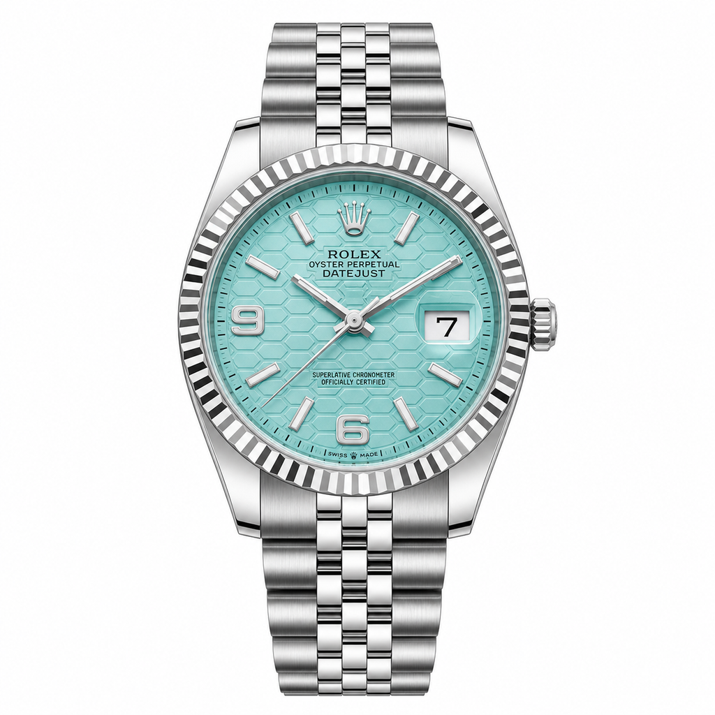 Rolex Oyster Perpetual Land-Dweller Tiffany Blue Honeycomb Dial Silver Automatic Watch with Jubilee Bracelet