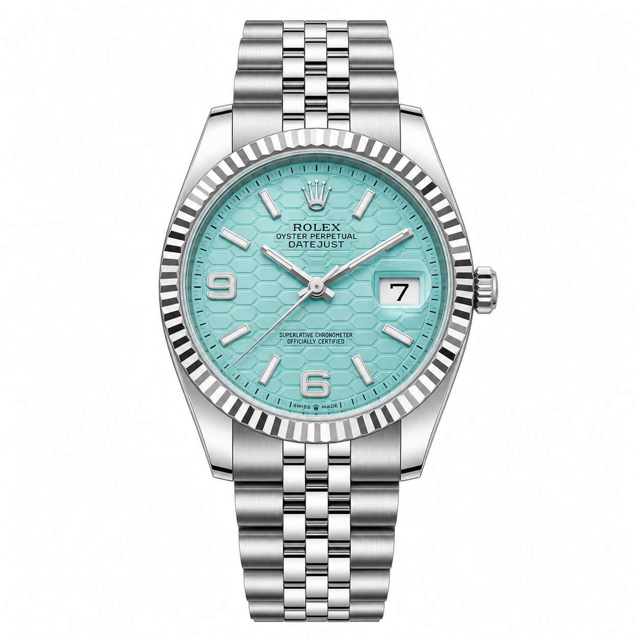 Rolex Oyster Perpetual Land-Dweller Tiffany Blue Honeycomb Dial Silver Automatic Watch with Jubilee Bracelet