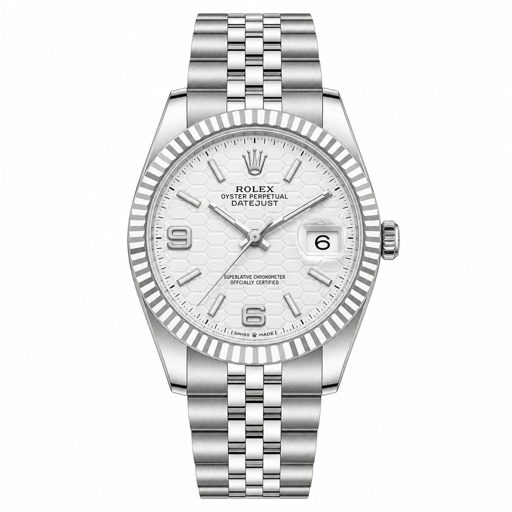 Rolex Oyster Perpetual Land-Dweller White Honeycomb Dial Full Stainless Steel Automatic Watch with Silver Jubilee Bracelet