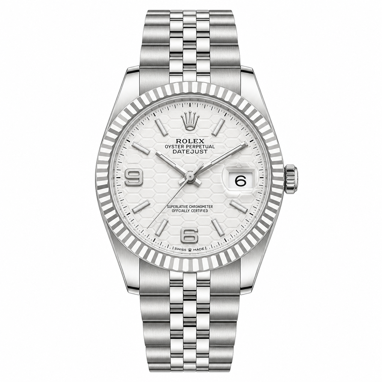 Rolex Oyster Perpetual Land-Dweller White Honeycomb Dial Full Stainless Steel Automatic Watch with Silver Jubilee Bracelet