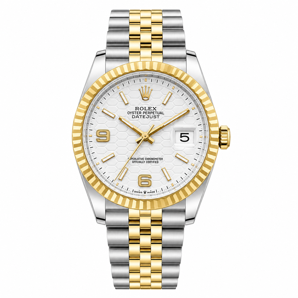 Rolex Oyster Perpetual Land-Dweller White Honeycomb Dial Two-Tone Gold & Silver Automatic Watch