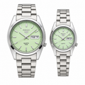 Seiko 5 Quartz 1850 Couple Watch Set – His & Hers Stainless Steel Green Dial