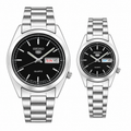 Seiko 5 Quartz Couple Watch Set – His & Hers Black Dial Stainless Steel Day-Date
