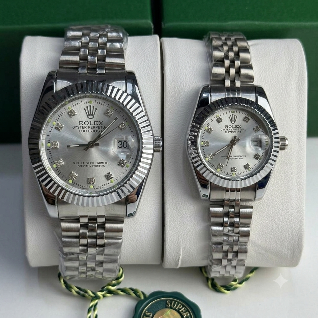 Rolex Datejust Silver Dial Couple Watch Set — Two-Tone Steel & Gold Jubilee Bracelet