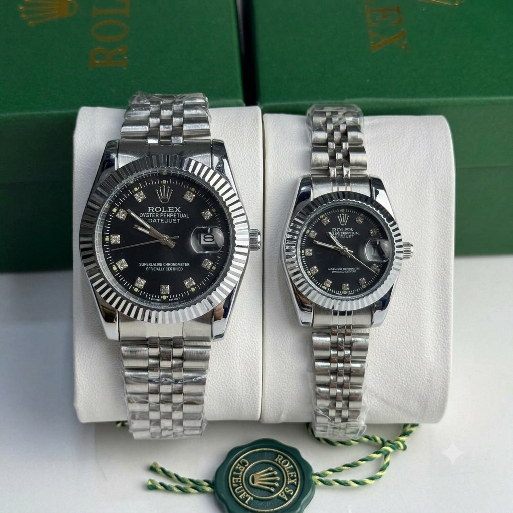 Rolex Datejust Silver Dial Couple Watch Set — Two-Tone Steel & Gold Jubilee Bracelet