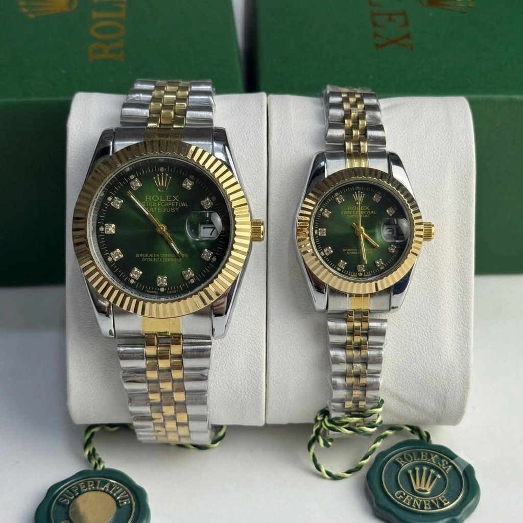 Rolex Datejust Silver Dial Couple Watch Set — Two-Tone Steel & Gold Jubilee Bracelet