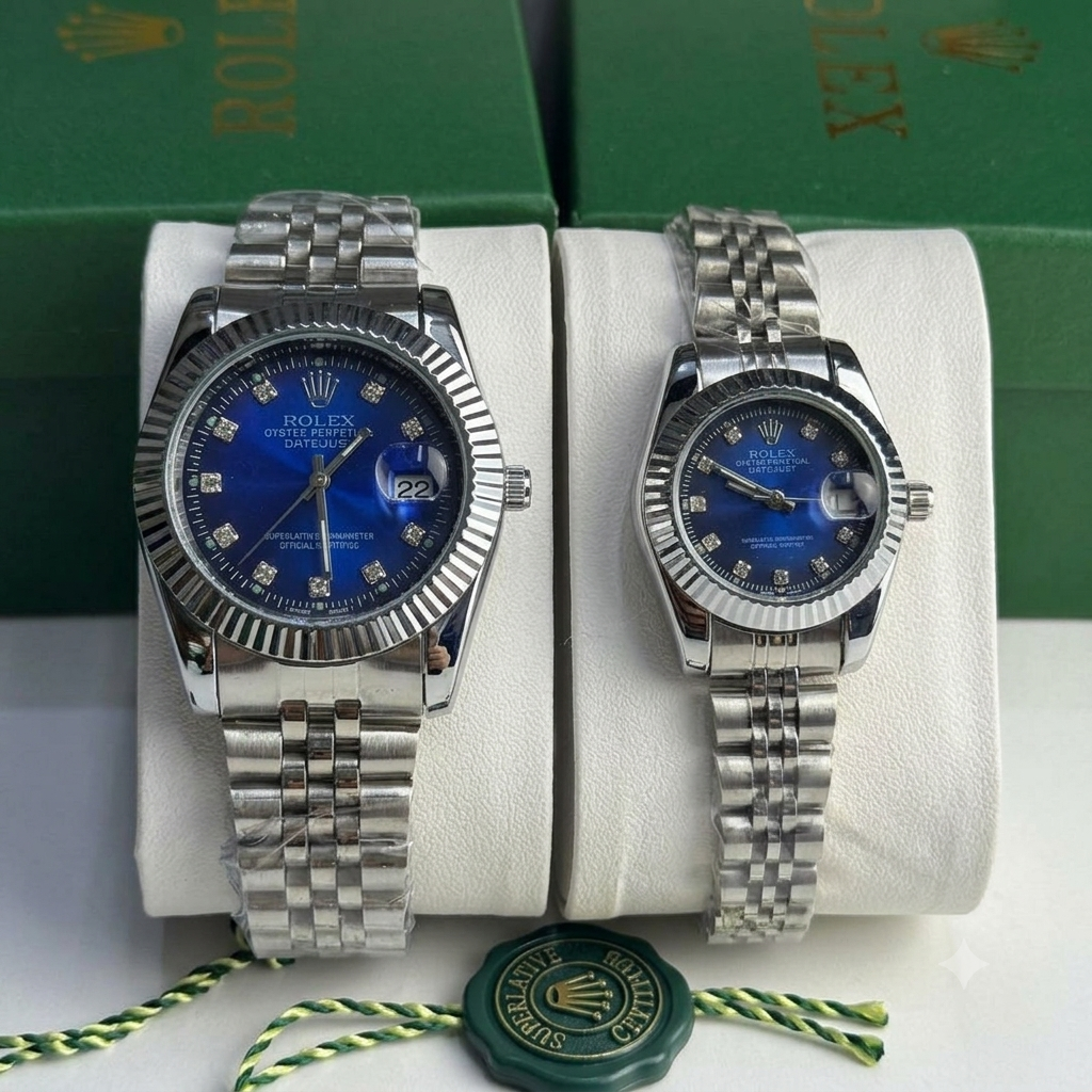 Rolex Datejust Silver Dial Couple Watch Set — Two-Tone Steel & Gold Jubilee Bracelet
