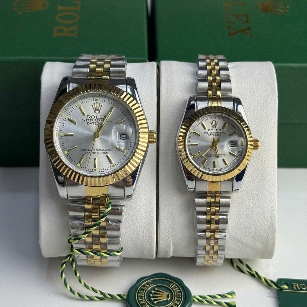 Rolex Datejust Silver Dial Couple Watch Set — Two-Tone Steel & Gold Jubilee Bracelet