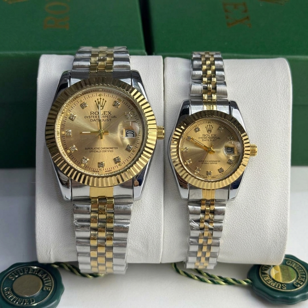 Rolex Datejust Silver Dial Couple Watch Set — Two-Tone Steel & Gold Jubilee Bracelet