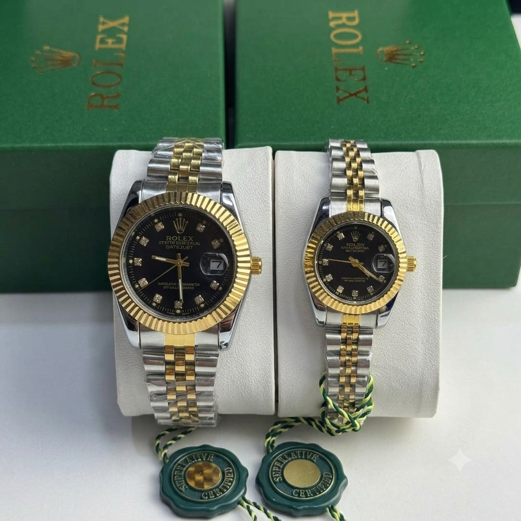 Rolex Datejust Silver Dial Couple Watch Set — Two-Tone Steel & Gold Jubilee Bracelet