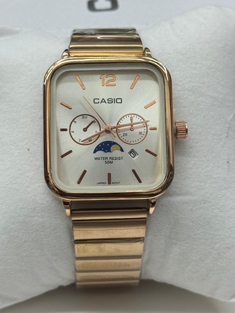 Casio A963 Multifunction Watch | Rose Gold Square Dial | Day Date Moon Phase | Water Resistant 50M