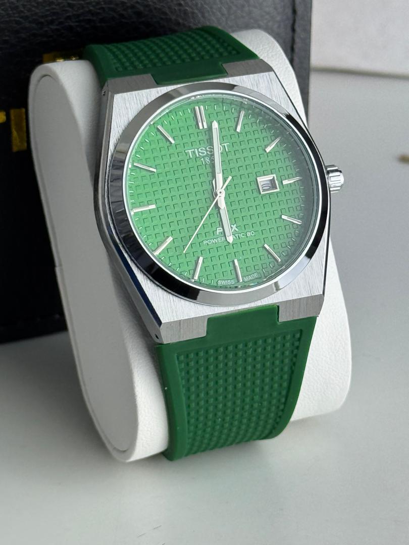 Tissot PRX Powermatic 80 Watch – Green Guilloché Dial & Green Rubber Strap