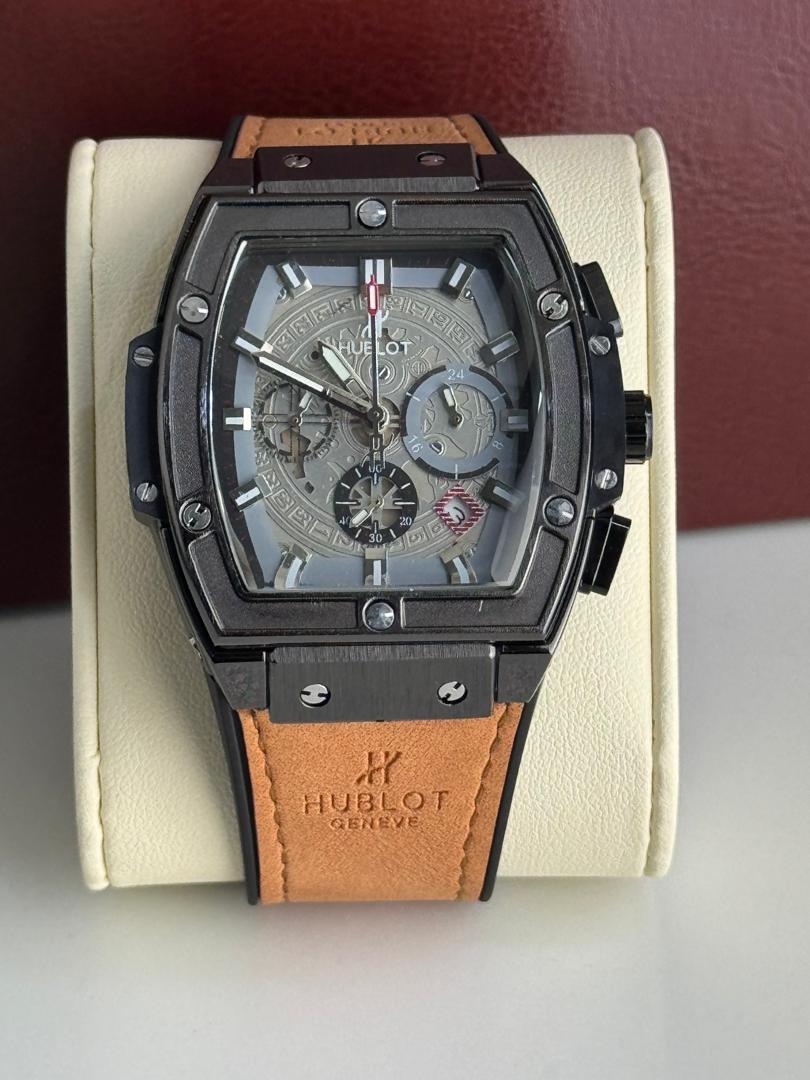 Hublot Spirit of Big Bang All Black Ceramic Rose Gold Tan Leather Chronograph Watch