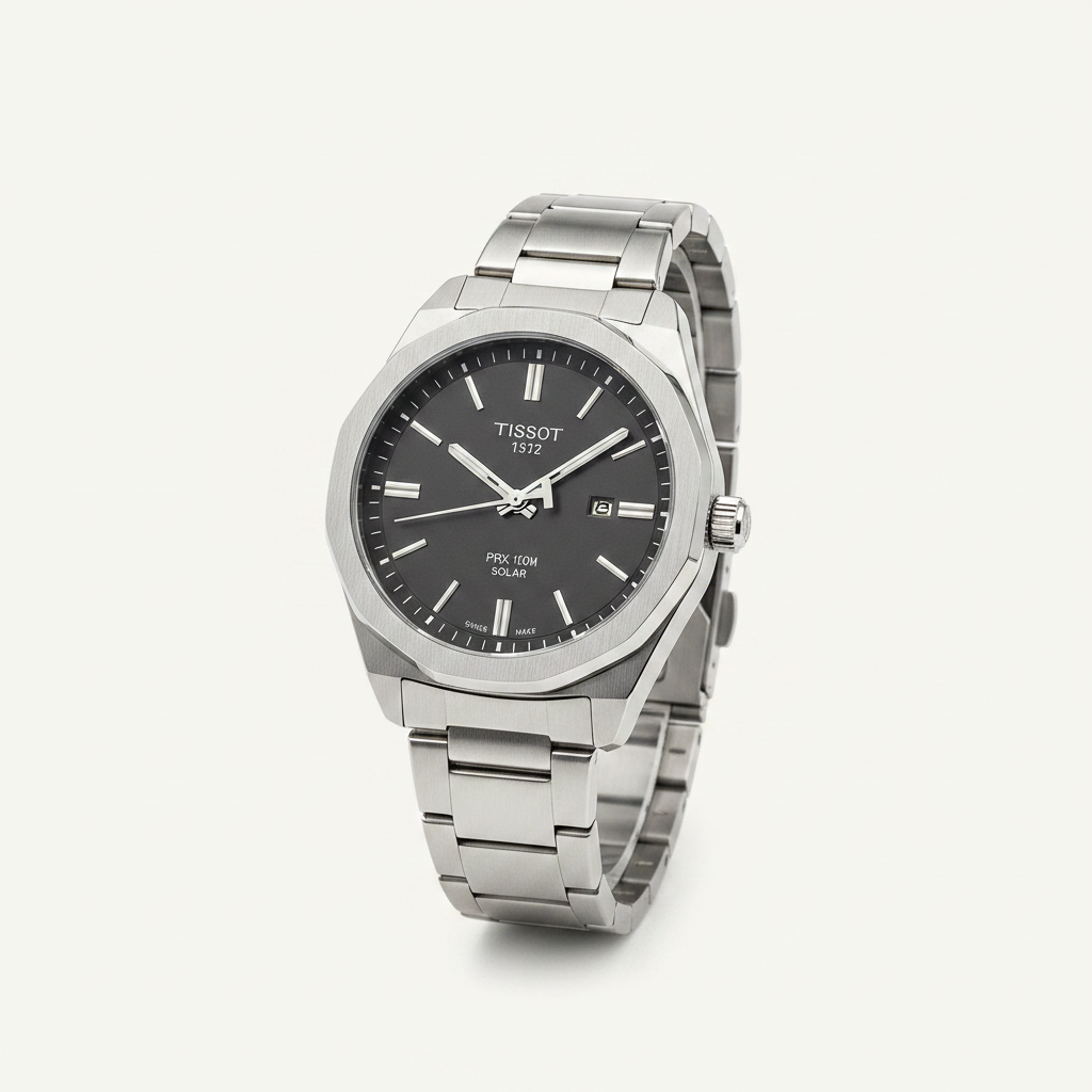Tissot PRX Solar Men's Watch – Black Dial Stainless Steel Bracelet