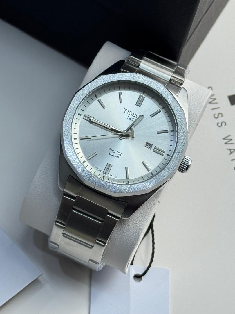 Tissot PRC 100 Solar Men's Watch – Silver White Dial Stainless Steel Bracelet
