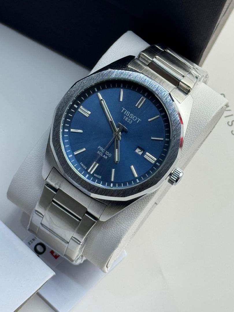 Tissot PRC 100 Solar Men's Watch – Navy Blue Dial Stainless Steel Bracelet