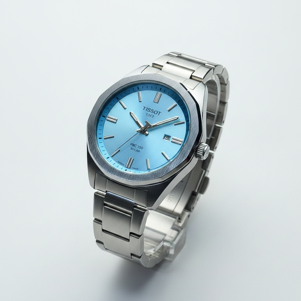 Tissot PRX 100 Solar Men's Watch – Ice Blue Dial Stainless Steel Bracelet